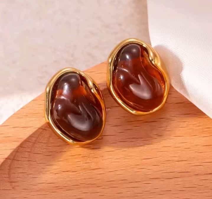 Gold Kidney Bean Amber Earrings