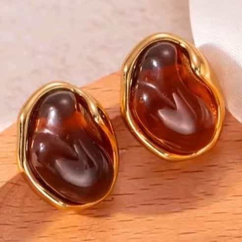 Gold Kidney Bean Amber Earrings