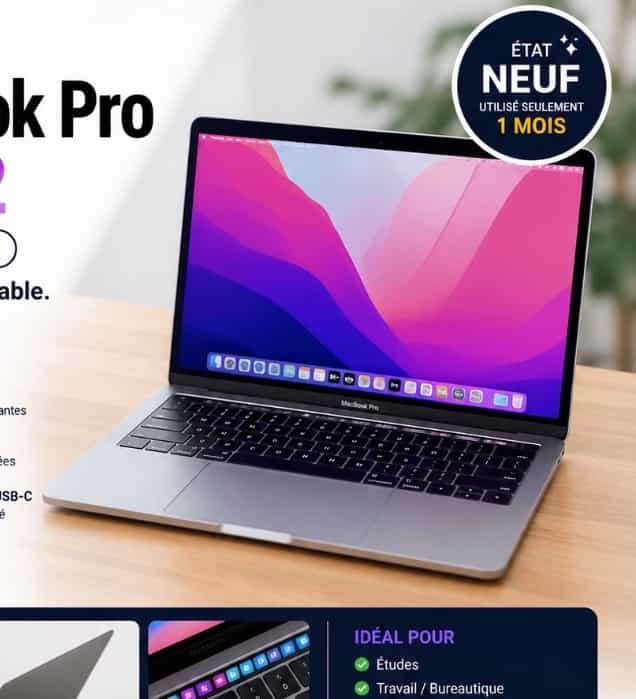 MacBook Pro 13” M2 (2022) | 8 Go RAM | 256 Go SSD | État Neuf