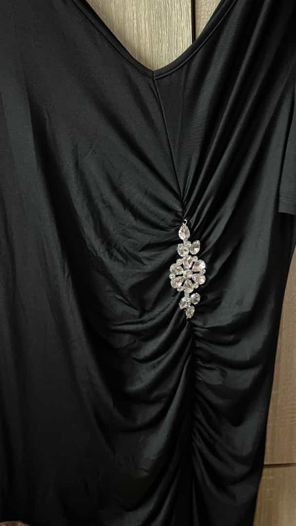 Black V-Neck Dress with Rhinestone Detail
