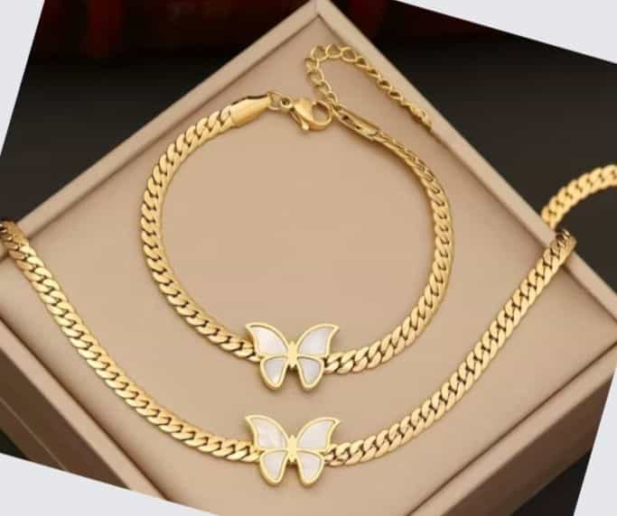 Gold Butterfly Necklace and Bracelet Set