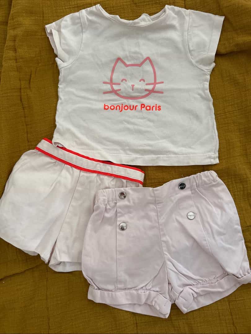 Jacadi Set: 1 T-shirt + 2 Shorts, 18 Months