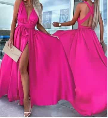 Fuchsia Maxi Dress with Slit Size L
