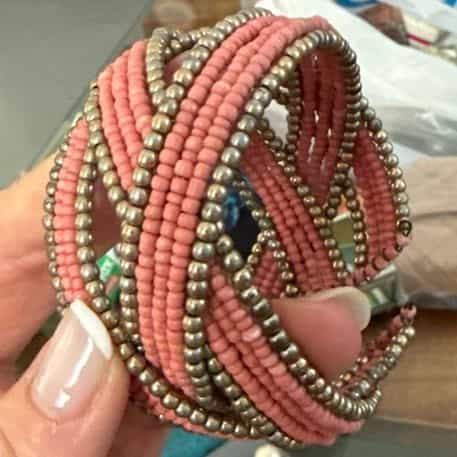 Bracelet multi-rangs perles rose ek doré