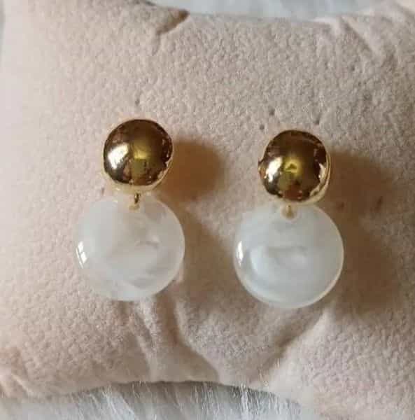 Gold and White Drop Earrings