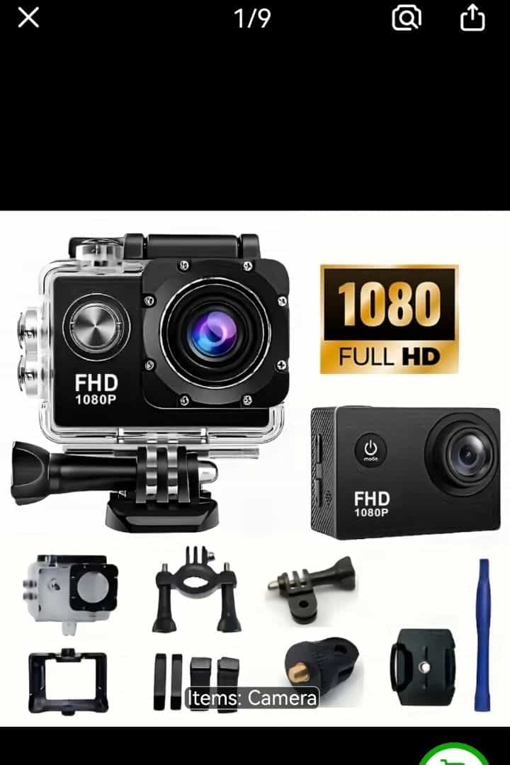 Caméra d'action Full HD 1080p avec boîtier étanche et accessoires