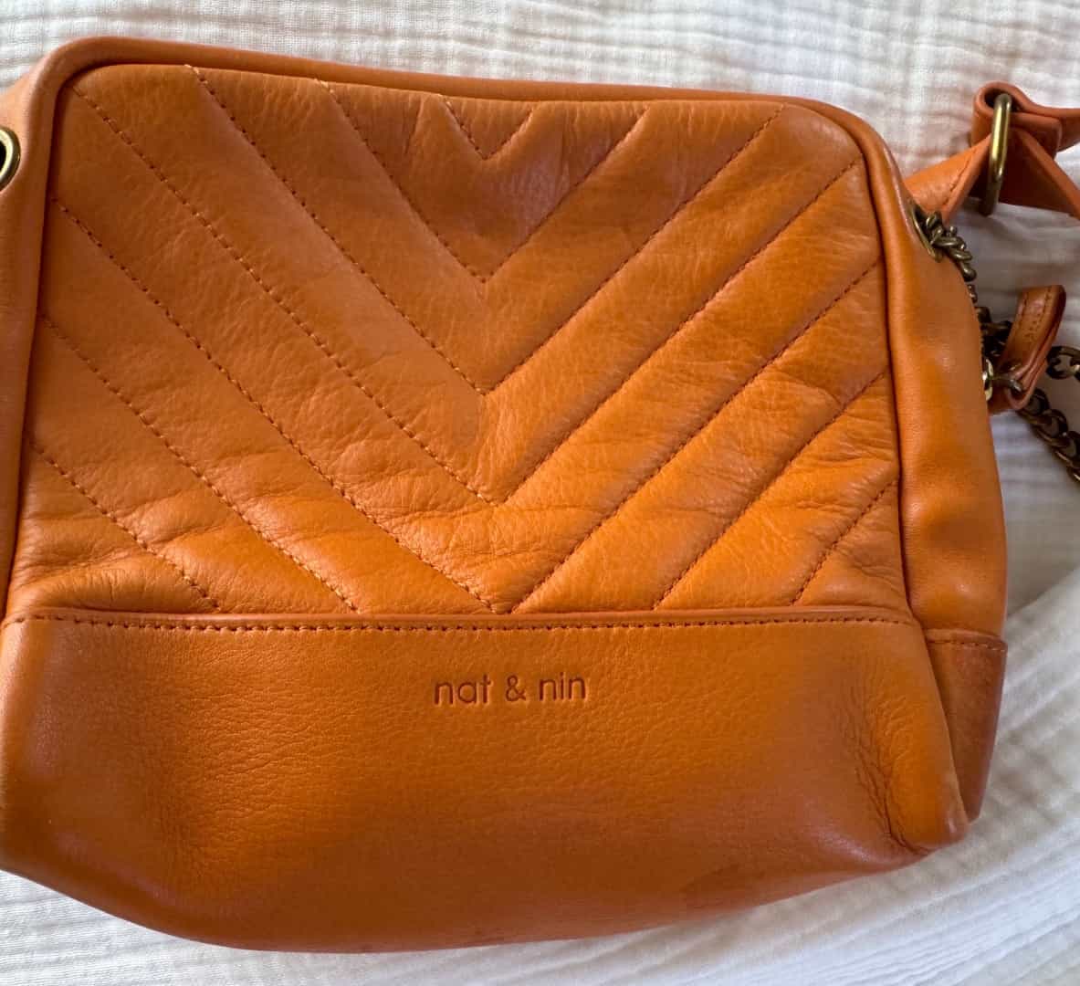 Nat & Nin Orange Quilted Leather Shoulder Bag
