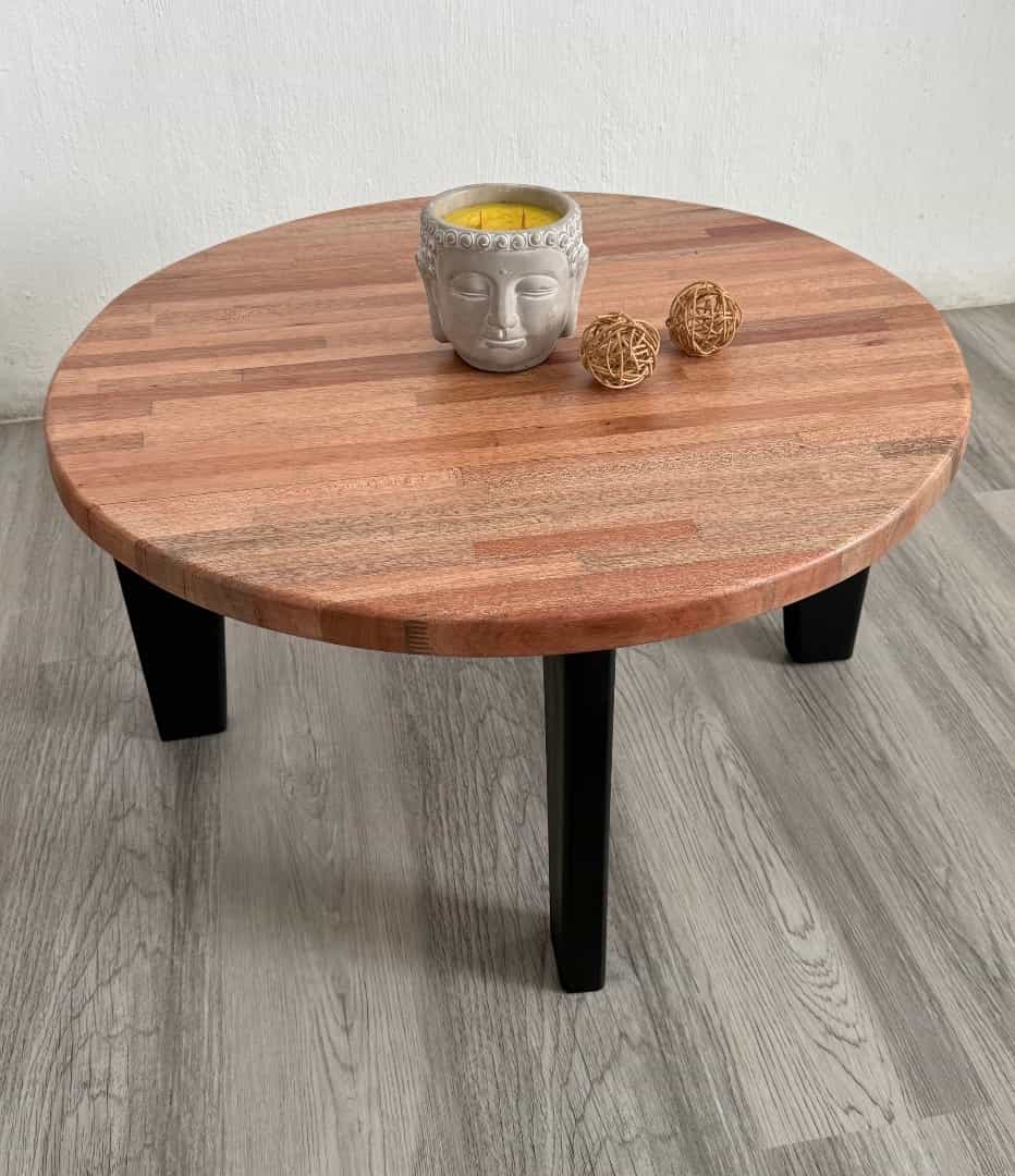 Round Wooden Coffee Table with Black Legs