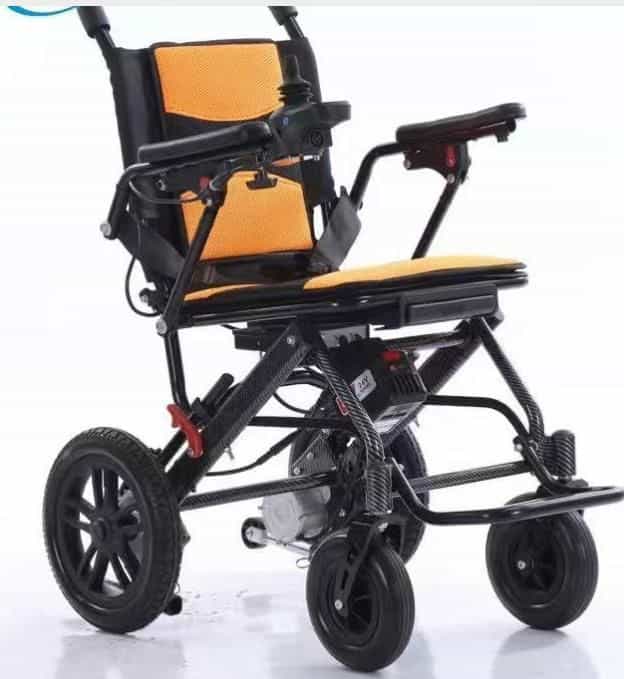 Carbon Frame Electric Foldable Wheelchair 24V Orange Seat