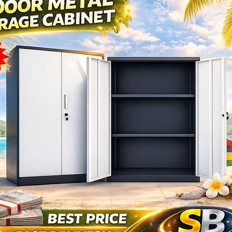 2-Door Metal Storage Cabinet White and Black