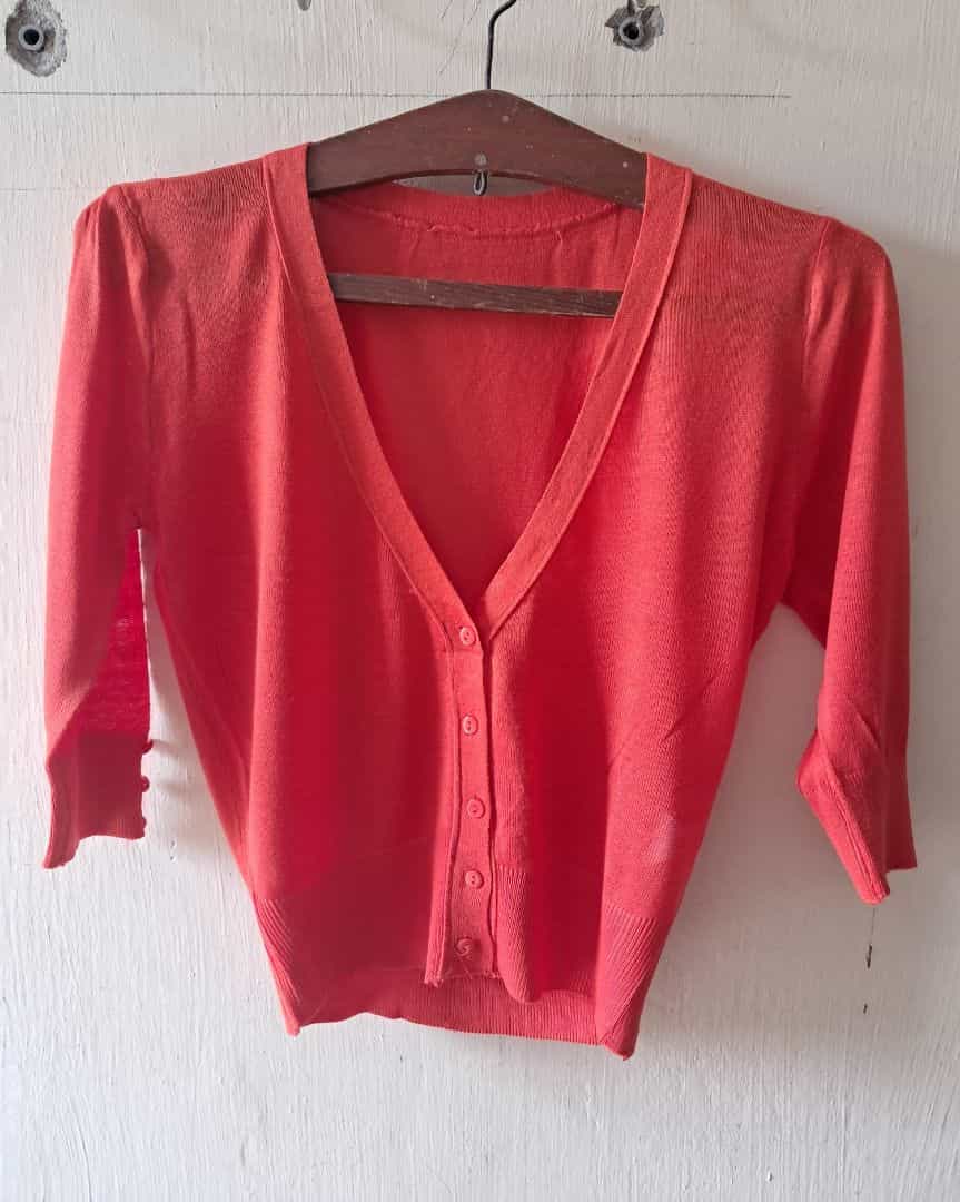 Women's Red V-Neck Cardigan