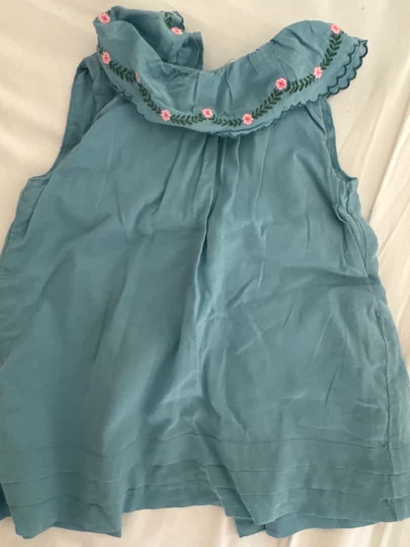 Cyrillus Baby Dress 6 Months Blue with Pink Embroidery