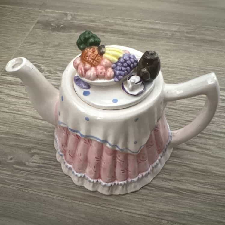 Decorative Ceramic Teapot with Fruit Design Pink White