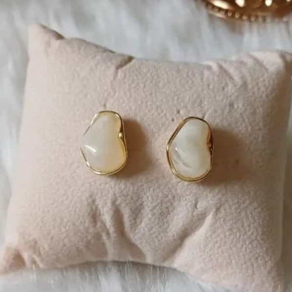 Gold Pearl Drop Stud Earrings