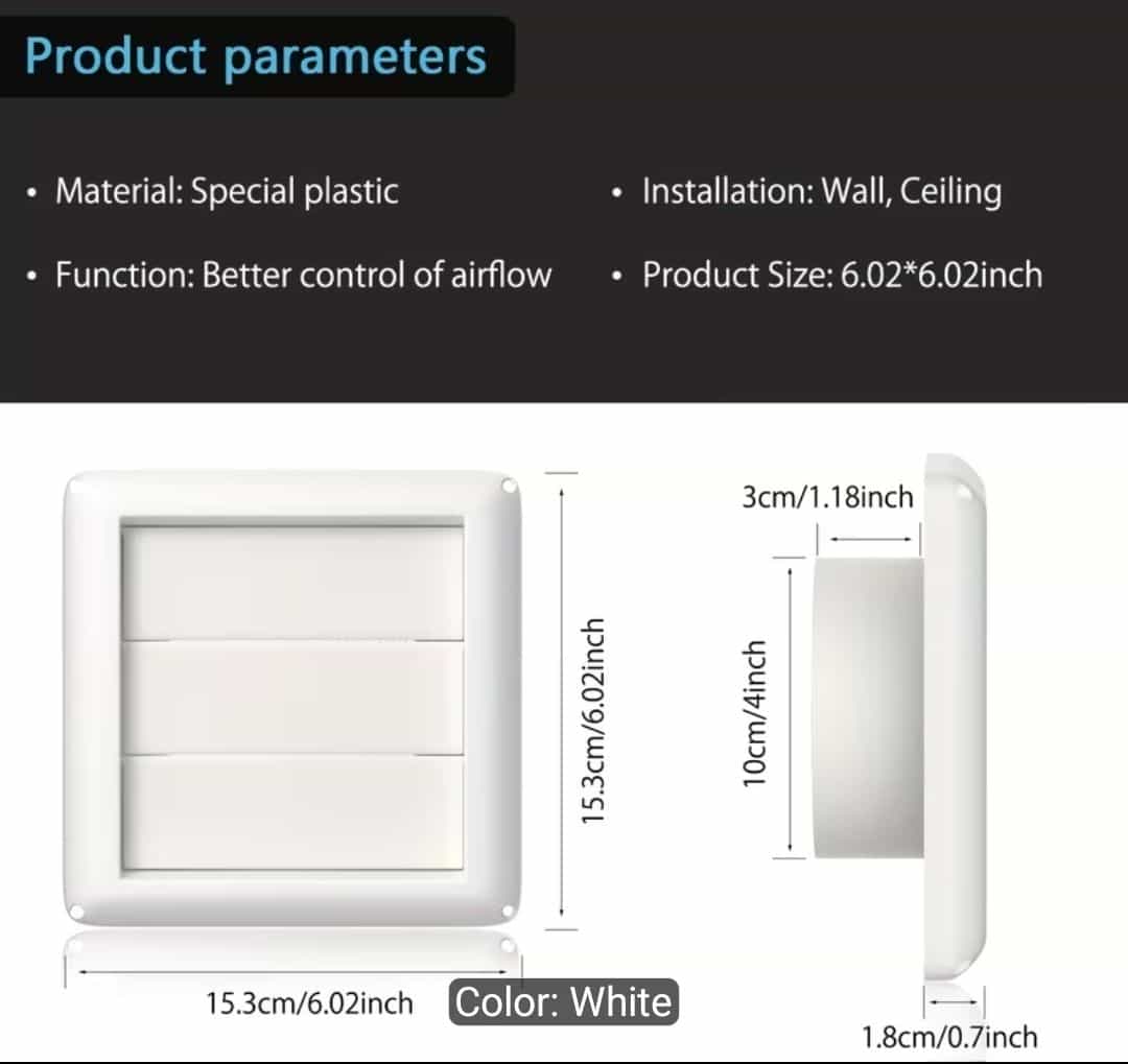 4-Inch Square Louvered Vent Cover - White Plastic