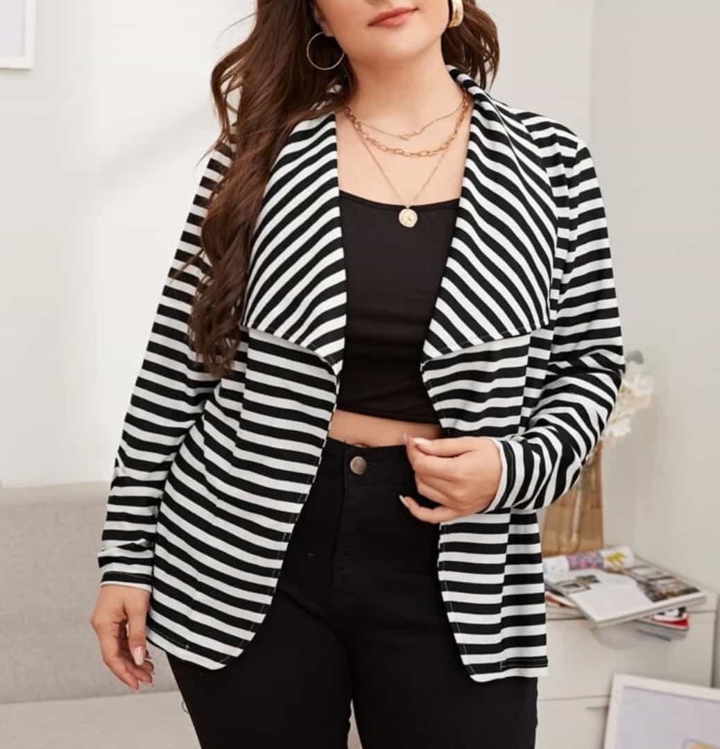SHEIN Striped Waterfall Collar Blazer