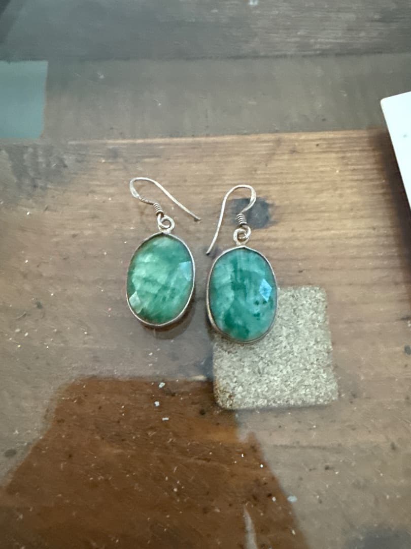 Oval Green Stone Drop Earrings - Image 1 of 1
