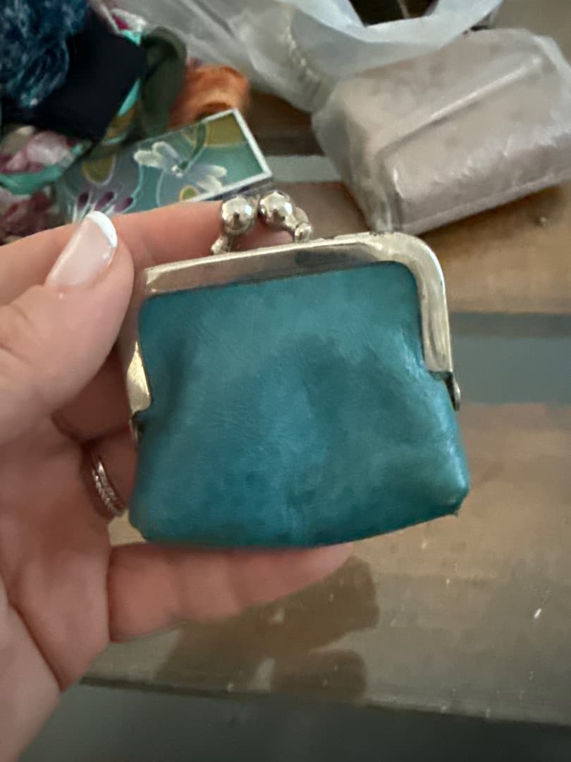 Vintage Teal Leather Coin Purse - Image 1 of 2