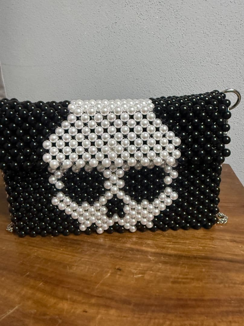 Handmade Pearl Beaded Skull Crossbody Bag thumbnail 2