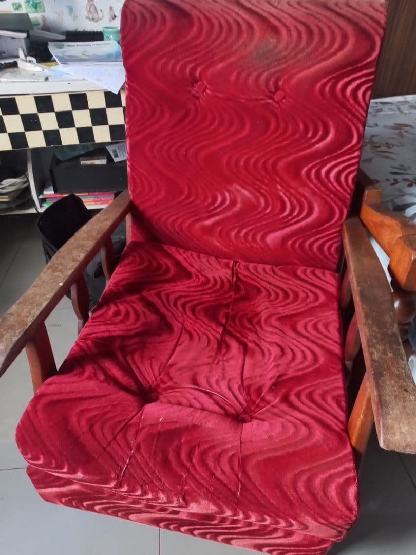 Red Upholstered Wooden Armchair - Image 1 of 1