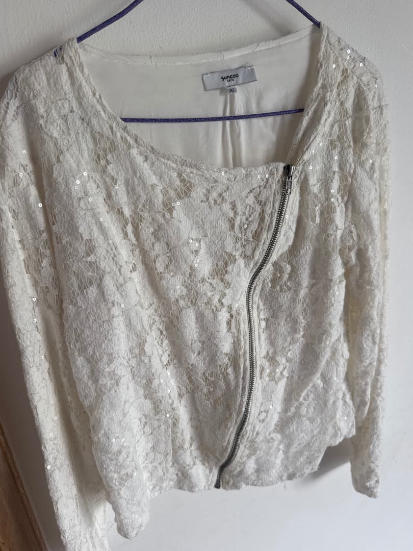 Suncoo Paris White Lace Jacket Size 36 - Image 1 of 5