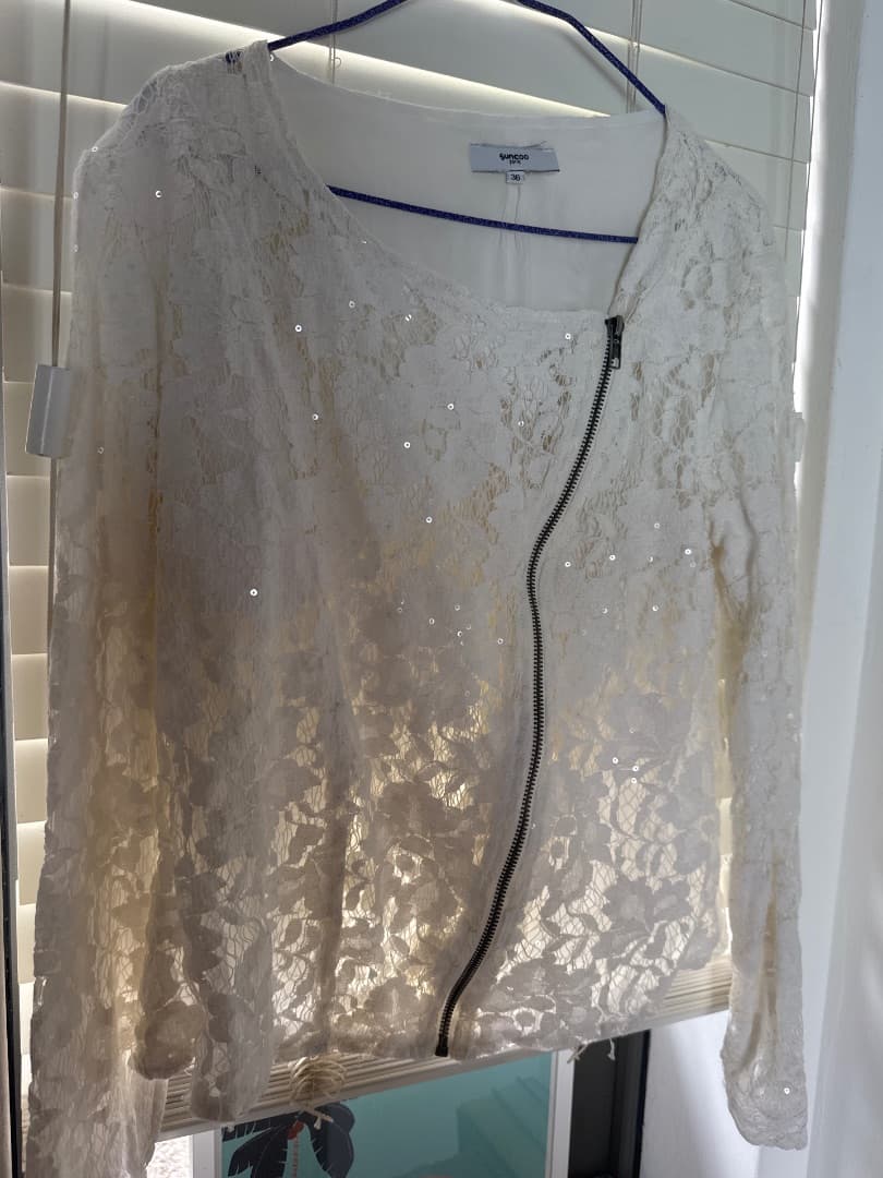 Suncoo Paris White Lace Jacket Size 36 thumbnail 2