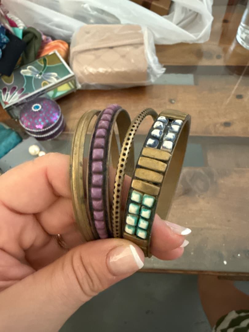 Set of 4 Stackable Brass Bangles with Beads - Image 1 of 1