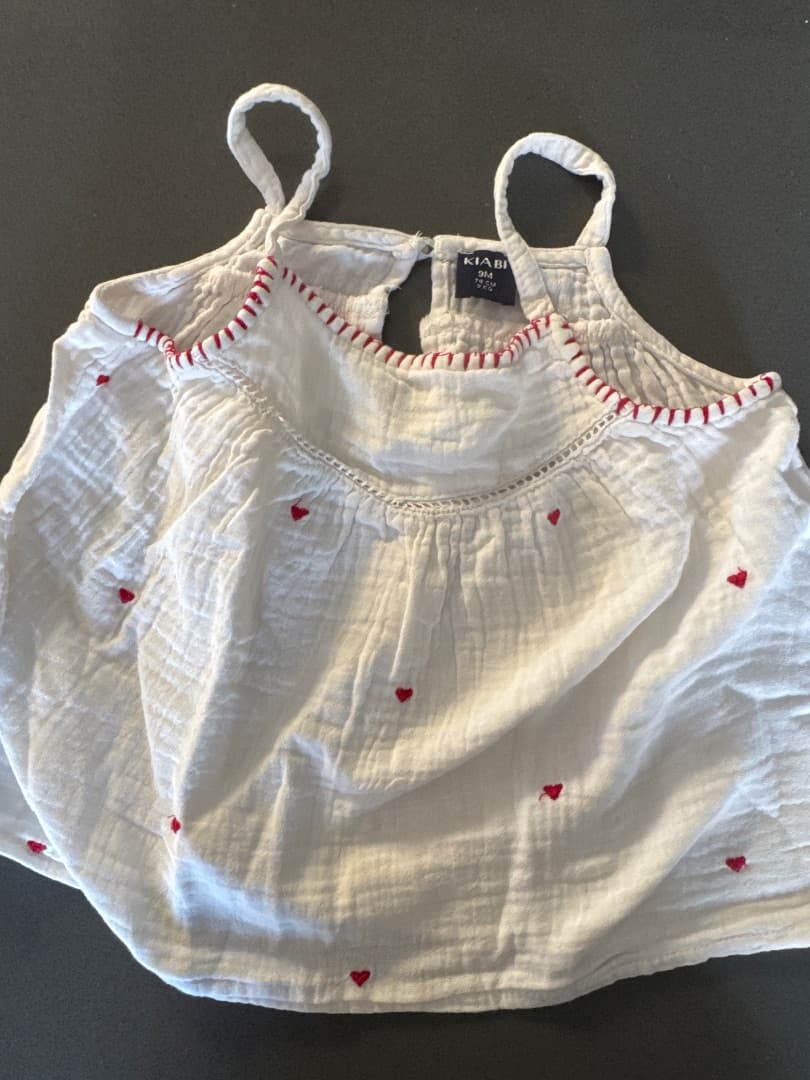 Kiabi Baby Girl White Top with Red Hearts 9 Months - Image 1 of 2