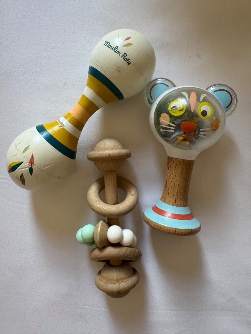 Set of 3 Baby Rattles - Moulin Roty & Wooden Toys
