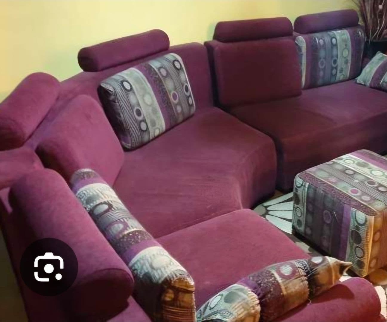 Purple L-Shaped Sectional Sofa with Ottoman thumbnail 2