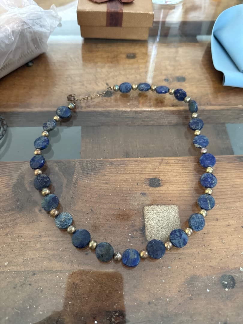 Blue Stone and Gold Bead Necklace - Image 1 of 1