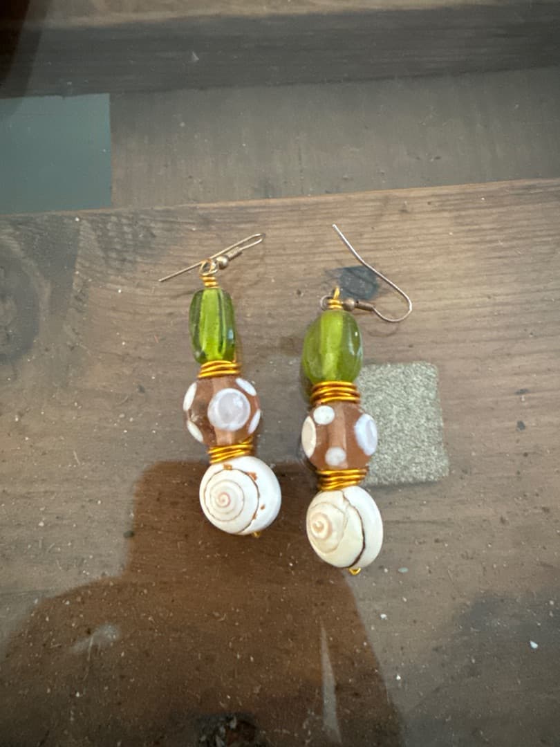 Handmade Beaded Shell Dangle Earrings - Image 1 of 1
