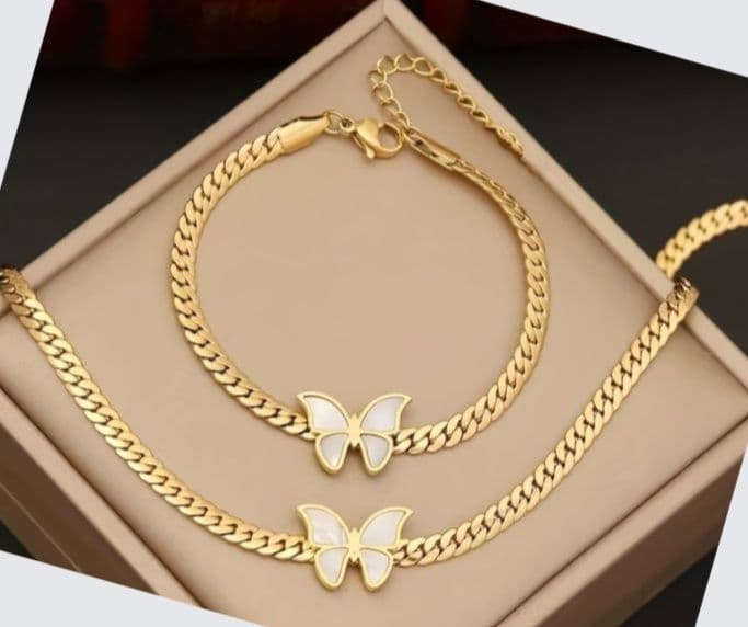 Gold Butterfly Necklace and Bracelet Set - Image 1 of 3