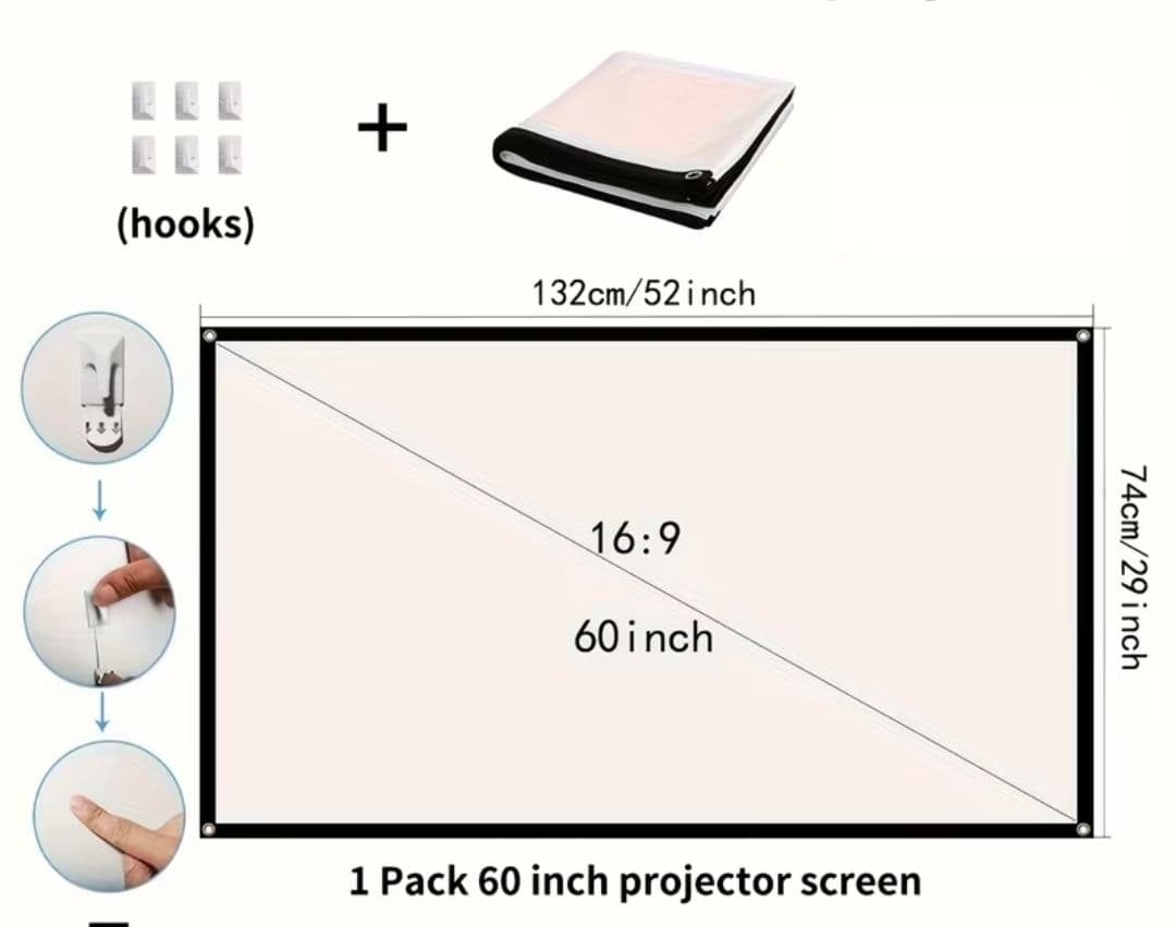60-inch Portable Projector Screen 16:9 with Hooks thumbnail 2