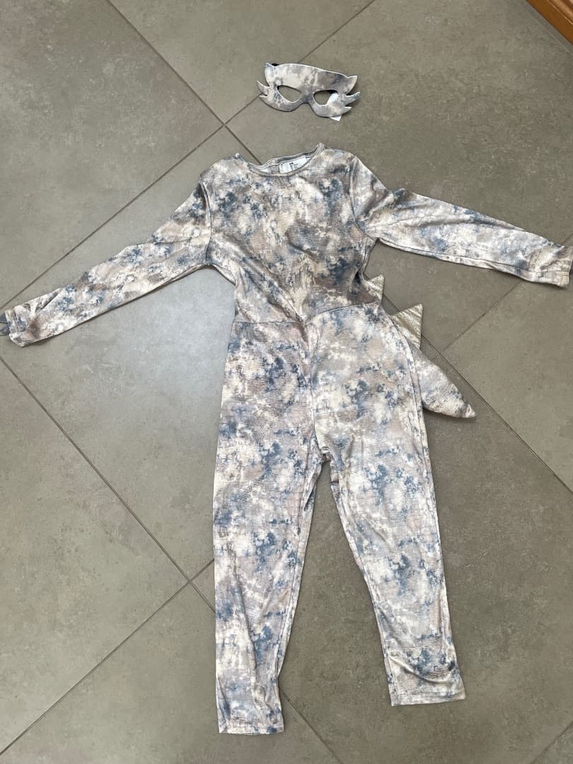 H&M Gray Dinosaur Onesie Costume with Mask thumbnail 3