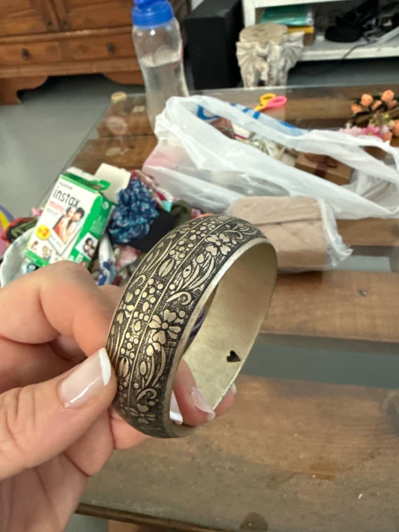 Vintage Style Floral Engraved Metal Bangle - Image 1 of 1