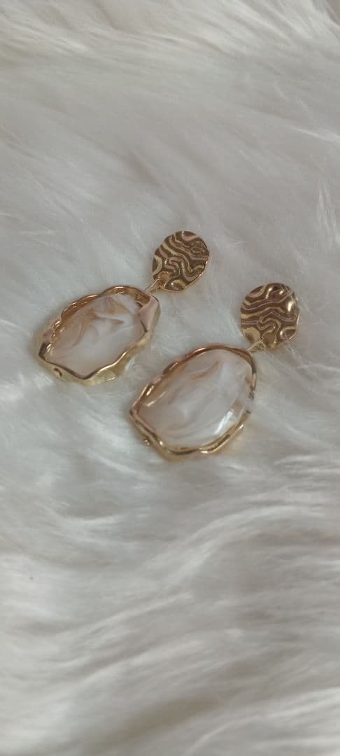 Gold Frame Milky White Stone Drop Earrings - Image 1 of 3