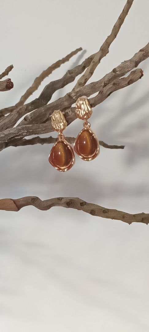 Gold Rose Quartz Drop Earrings - Image 1 of 2