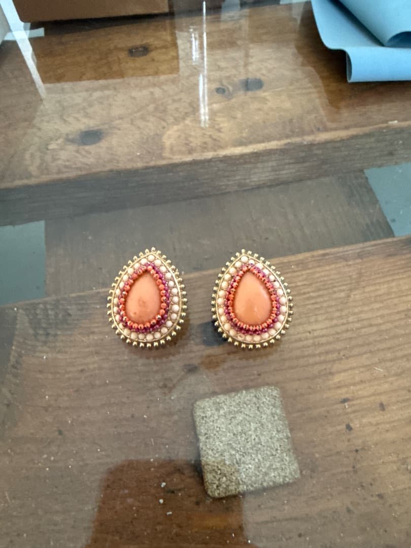 Beaded Teardrop Earrings Peach and Gold - Image 1 of 1
