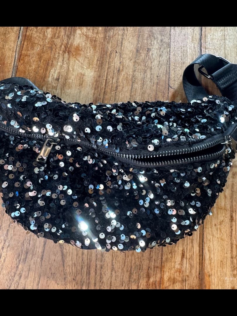 Promod Black Sequin Fanny Pack - Image 1 of 4