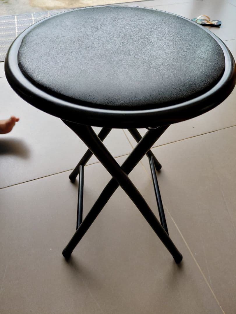 Black Folding Stool with Cushioned Seat