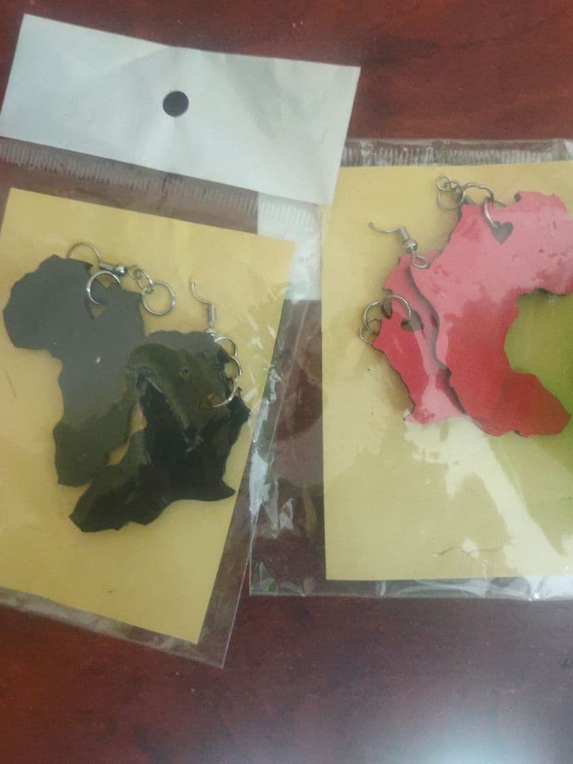 Africa Map Earrings Black and Red - Image 1 of 1