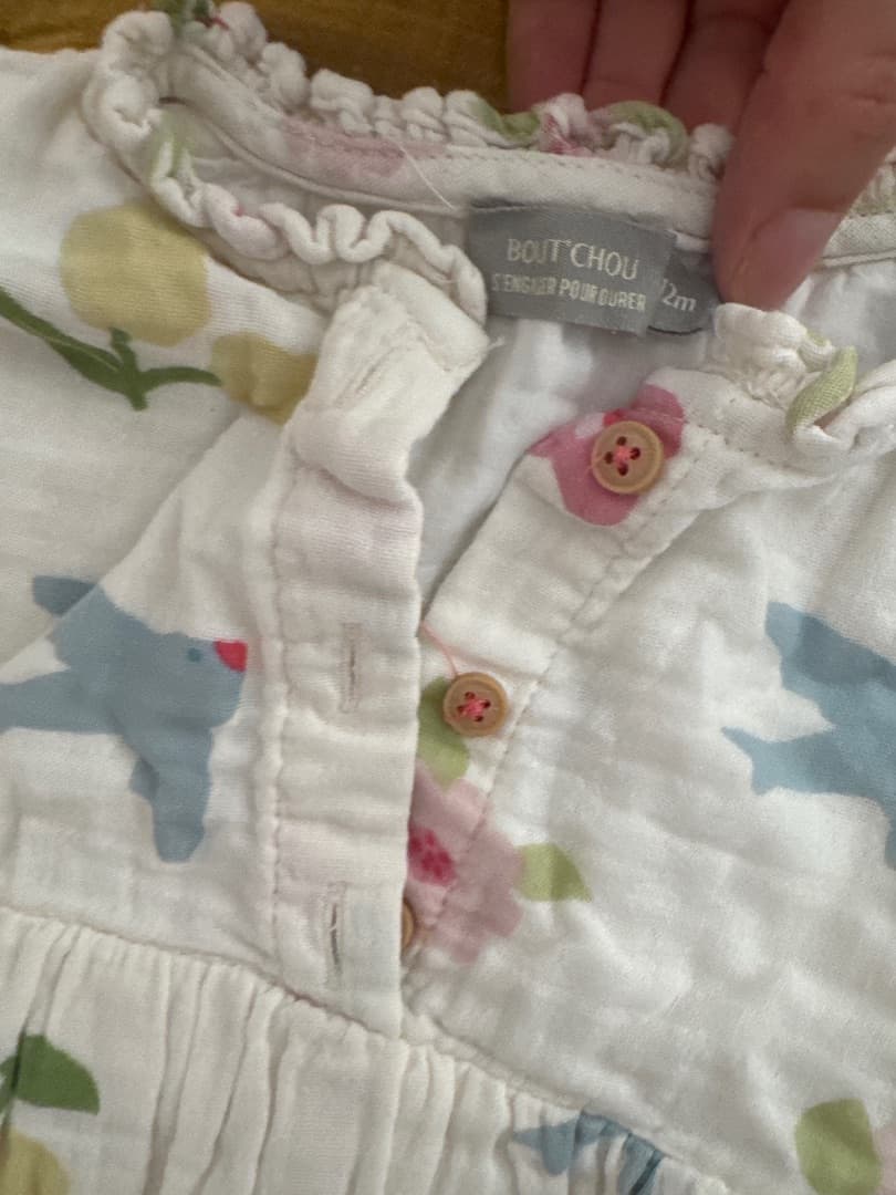 Boutchou 12 months dress and bloomer set white floral birds thumbnail 2