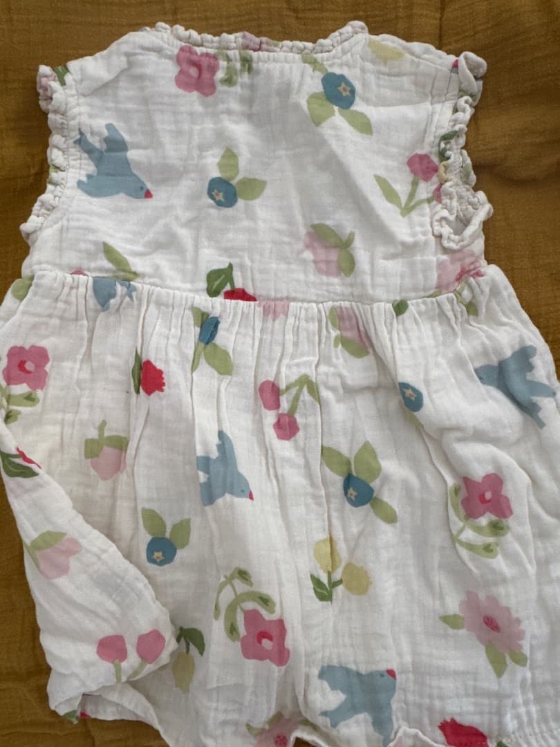 Boutchou 12 months dress and bloomer set white floral birds thumbnail 3