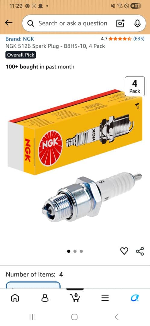 NGK 5126 B8HS-10 Spark Plug 4 Pack - Image 1 of 1