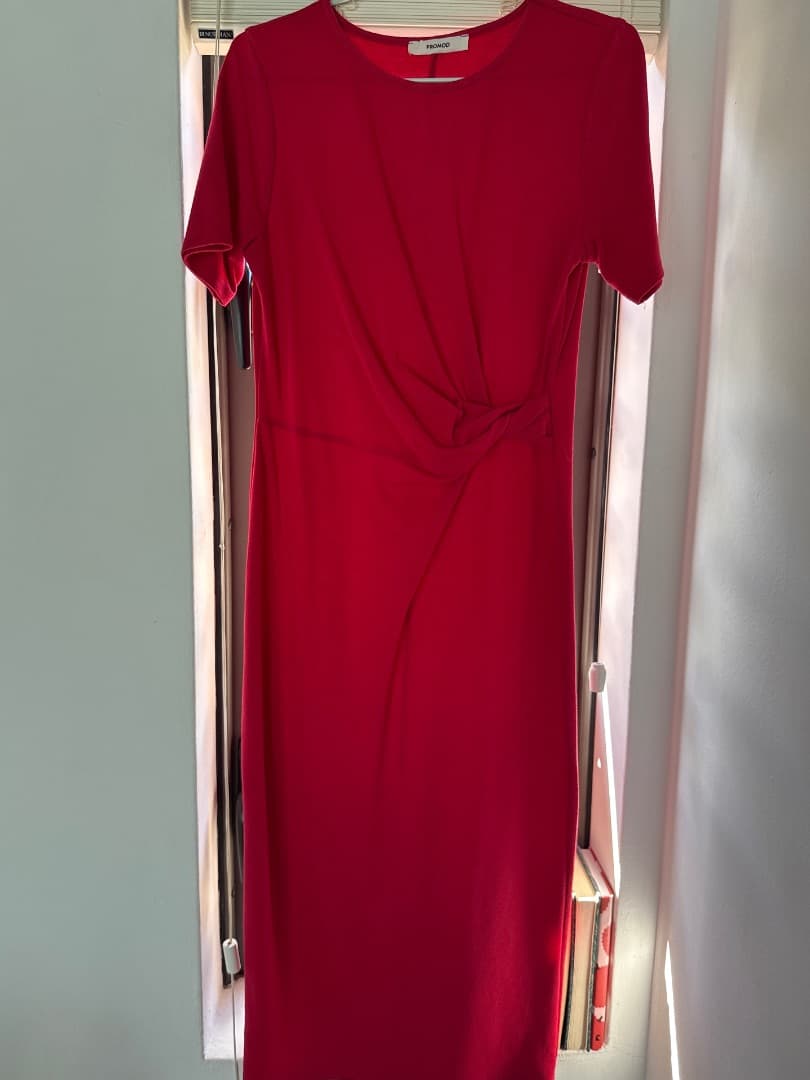 Promod Red Twist Detail Midi Dress Size L - Image 1 of 5