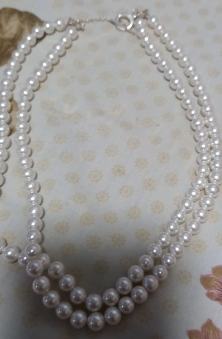 Double Strand Pearl Necklace with 925 Silver Clasp thumbnail 2