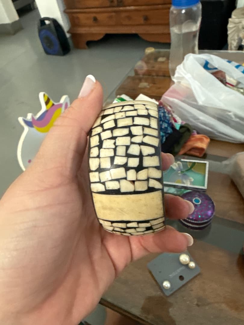 Mosaic Bone and Brass Bangle Bracelet - Image 1 of 2