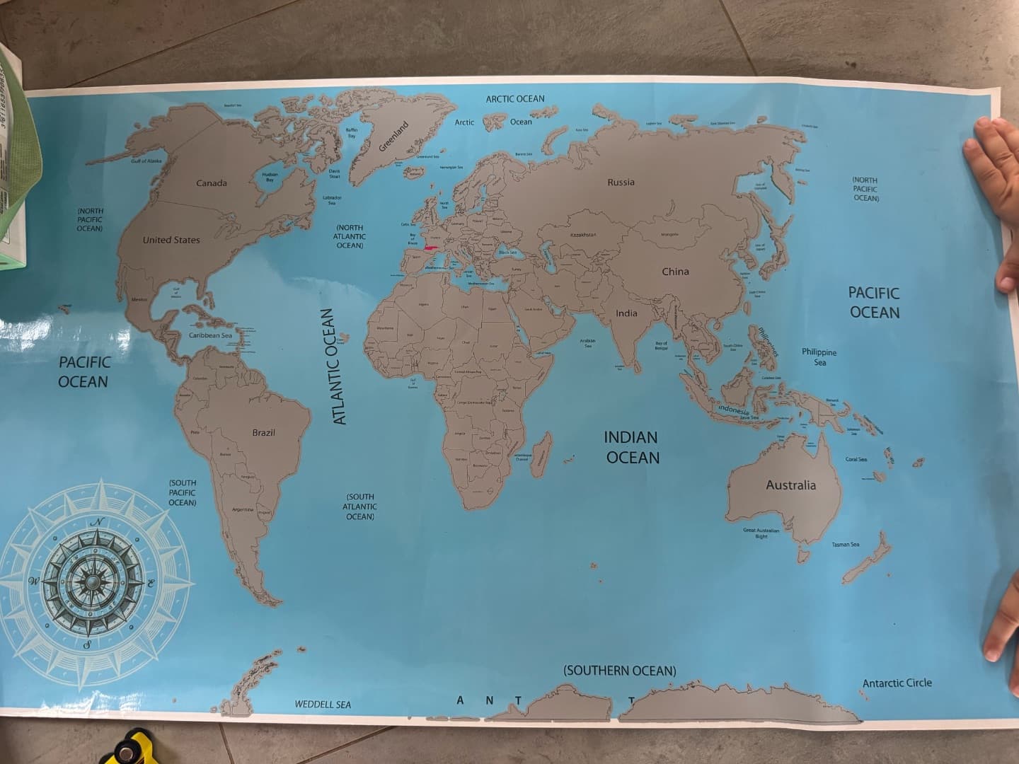 Scratch Map World Poster Blue Gray Countries - Image 1 of 4
