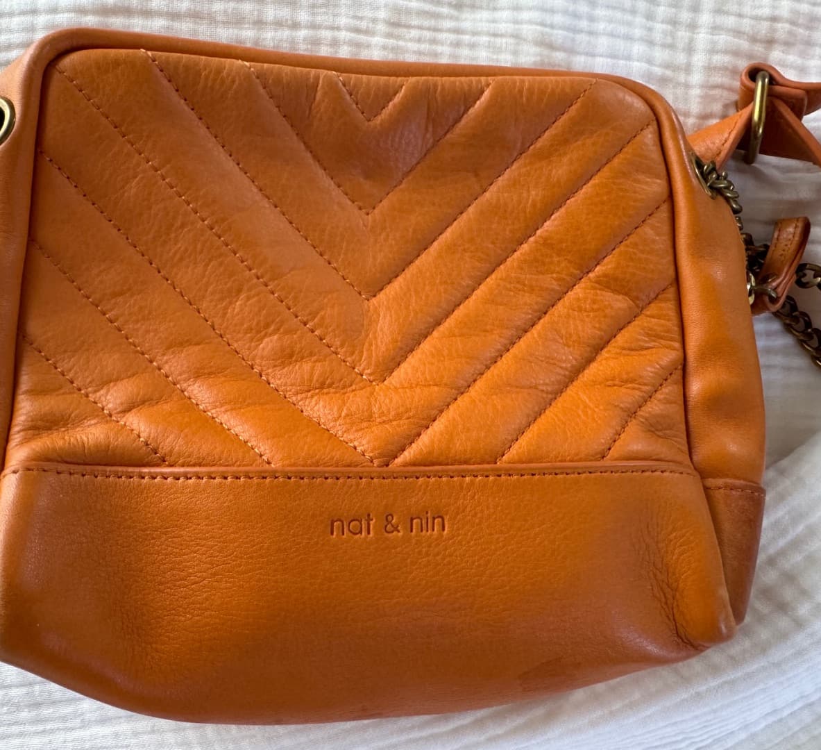 Nat & Nin Orange Quilted Leather Shoulder Bag - Image 1 of 6